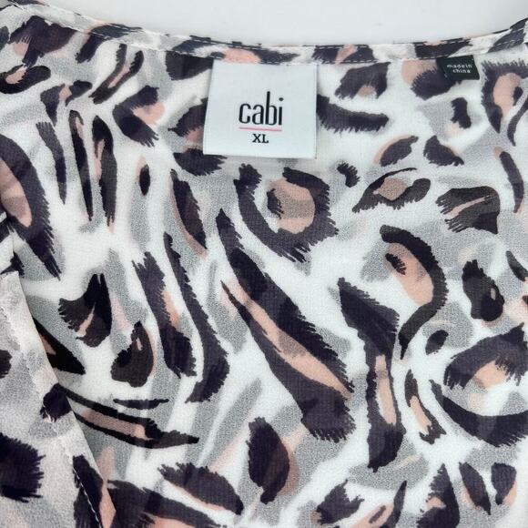 CAbi Glamour Animal Print SHEER White Leopard Cheetah V Neck Blouse XL - Picture 9 of 12